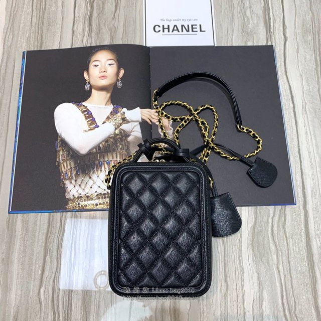 Chanel女包 2019秋季專櫃同步 最新款豎版化妝包 香奈兒復古盒子 香奈爾牛皮斜挎包  djc2899